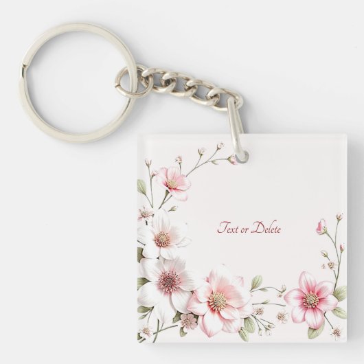 Elegante Roze Witte Bloemensleutelhanger Sleutelhanger (voorkant)