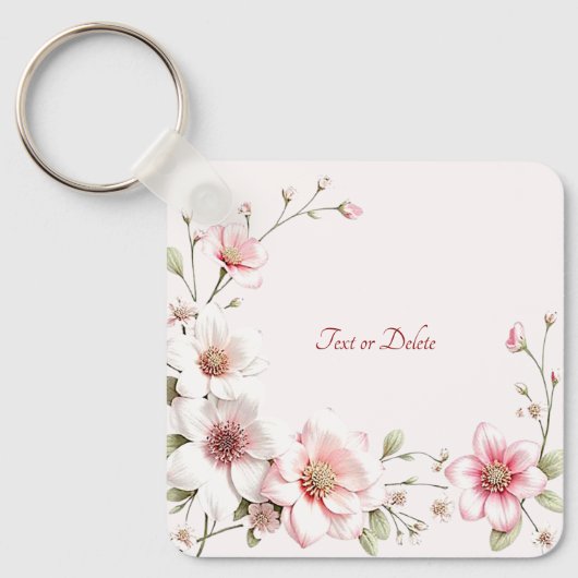 Elegante Roze Witte Bloemensleutelhanger Sleutelhanger (Voorkant)