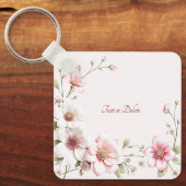 Elegante Roze Witte Bloemensleutelhanger Sleutelhanger (Voorkant)