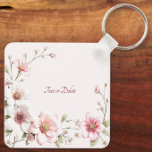 Elegante Roze Witte Bloemensleutelhanger Sleutelhanger (Achterkant)
