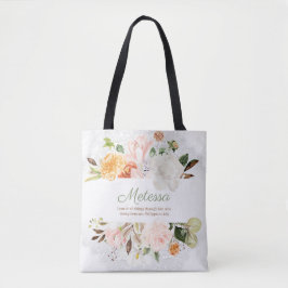 Elegante roze witte bloemenveter Phil. 4:13 Tote Bag