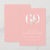 Elegante Roze Witte Bloemige 60e Verjaardag Kaart (Voorkant / Achterkant)