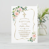 Elegante Roze Witte Bloemige Bloei Gouden Kruis Do Kaart (Staand voorkant)