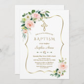 Elegante Roze Witte Bloemige Bloei Gouden Kruis Do Kaart (Voorkant / Achterkant)