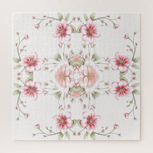 Elegante Roze Witte Bloemige Legpuzzel (Verticaal)