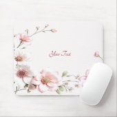 Elegante Roze Witte Bloemige Muismat (Met muis)