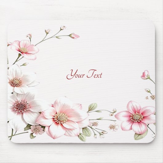 Elegante Roze Witte Bloemige Muismat (Voorkant)