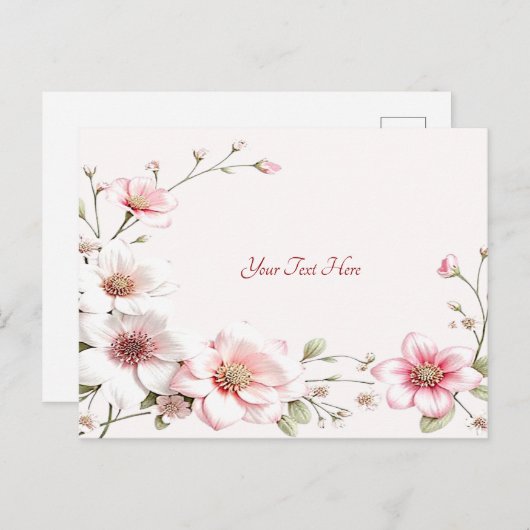 Elegante Roze Witte Bloemige Postkaart (Voorkant / Achterkant)