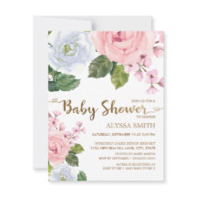 Elegante Roze Witte Bloemige Rozen Script Baby Sho