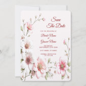 Elegante Roze Witte Bloemige Save The Date (Voorkant)