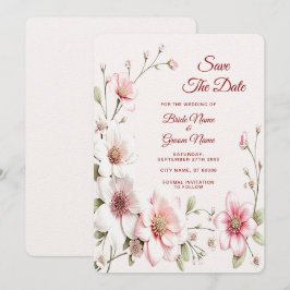 Elegante Roze Witte Bloemige Save The Date