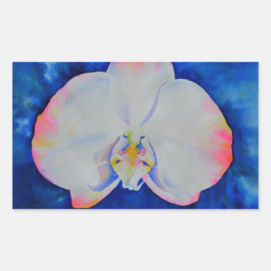 Elegante roze witte bloemige waterverf orchidee rechthoekige sticker