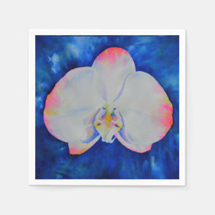 Elegante roze witte bloemige waterverf orchidee servet