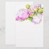 Elegante roze witte bloemige waterverf schilderij briefpapier (Voorkant / Achterkant)