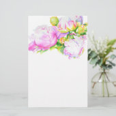 Elegante roze witte bloemige waterverf schilderij briefpapier (Staand voorkant)
