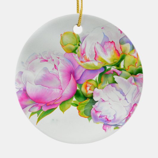 Elegante roze witte bloemige waterverf schilderij keramisch ornament (Voorkant)