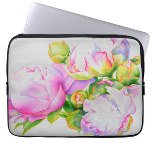 Elegante roze witte bloemige waterverf schilderij laptop sleeve