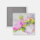Elegante roze witte bloemige waterverf schilderij magneet (Voorkant / Achterkant)
