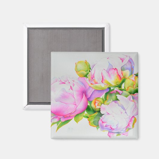 Elegante roze witte bloemige waterverf schilderij magneet (Voorkant / Achterkant)