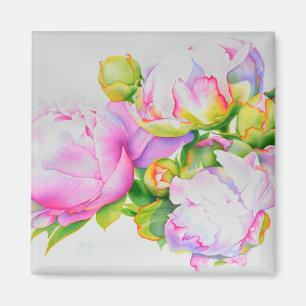 Elegante roze witte bloemige waterverf schilderij magneet