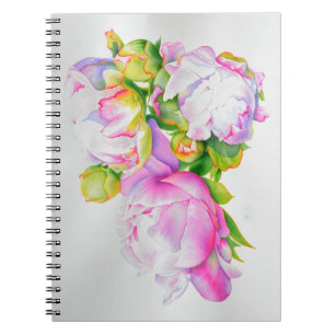 Elegante roze witte bloemige waterverf schilderij notitieboek