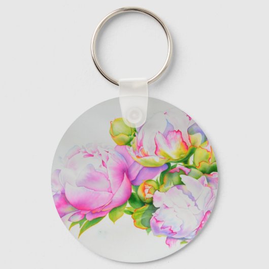 Elegante roze witte bloemige waterverf schilderij sleutelhanger (Voorkant)