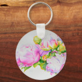 Elegante roze witte bloemige waterverf schilderij sleutelhanger (Voorkant)