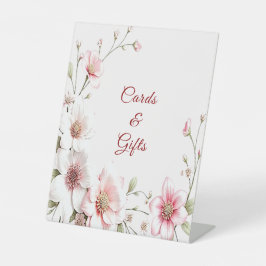 Elegante roze witte bloemstuk tafelkaartjes reclamebord met voetstuk