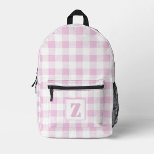 Elegante roze witte geruite aanpasbare monogram bedrukte rugzak