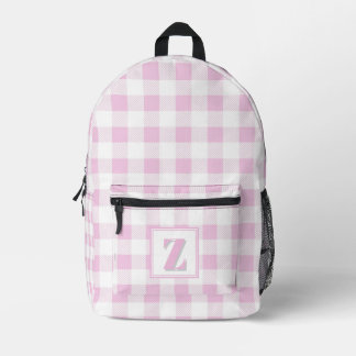 Elegante roze witte geruite aanpasbare monogram  bedrukte rugzak