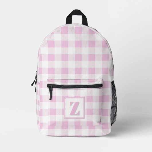 Elegante roze witte geruite aanpasbare monogram  bedrukte rugzak (Voorkant)