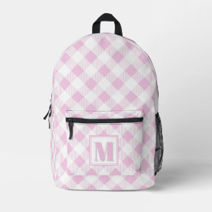 Elegante roze witte geruite aanpasbare monogram bedrukte rugzak