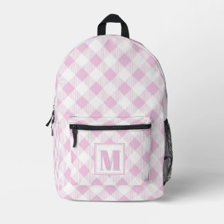 Elegante roze witte geruite aanpasbare monogram  bedrukte rugzak