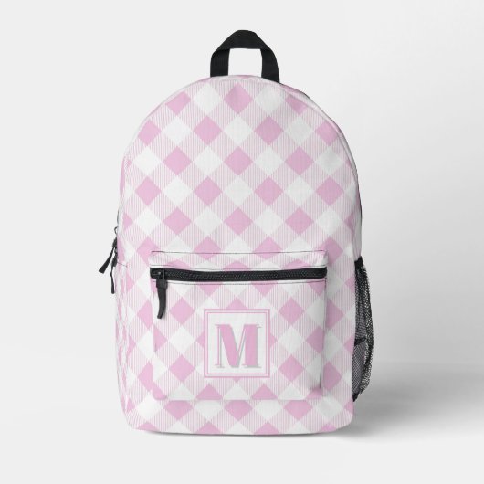 Elegante roze witte geruite aanpasbare monogram bedrukte rugzak (Voorkant)