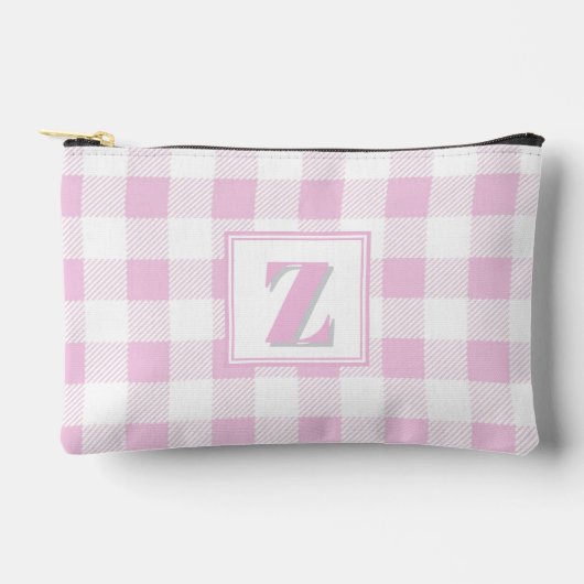 Elegante roze witte geruite aanpasbare monogram etui (Voorkant)
