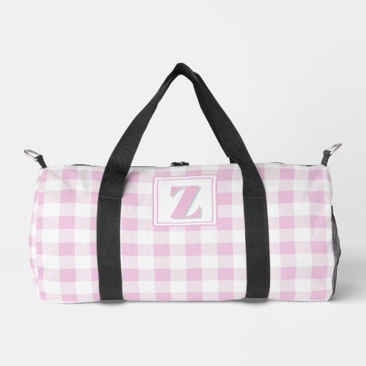 Elegante roze witte geruite aanpasbare monogram  plunjezak (Voorkant)