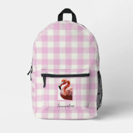 Elegante roze witte geruite flamingo personalisere bedrukte rugzak