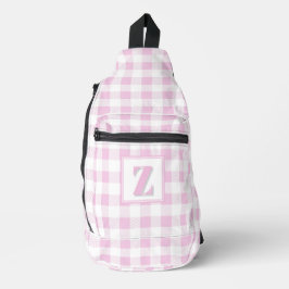 Elegante roze witte geruite monogram op maat gemaa sling bag