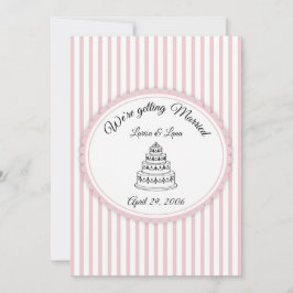 Elegante roze witte gestreepte trouwtaartkunst kaart