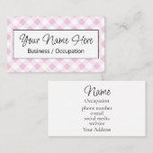 Elegante roze witte gingham checker visitekaartje (Voorkant / Achterkant)