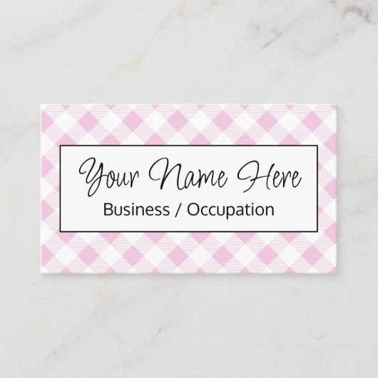 Elegante roze witte gingham checker visitekaartje (Voorkant)