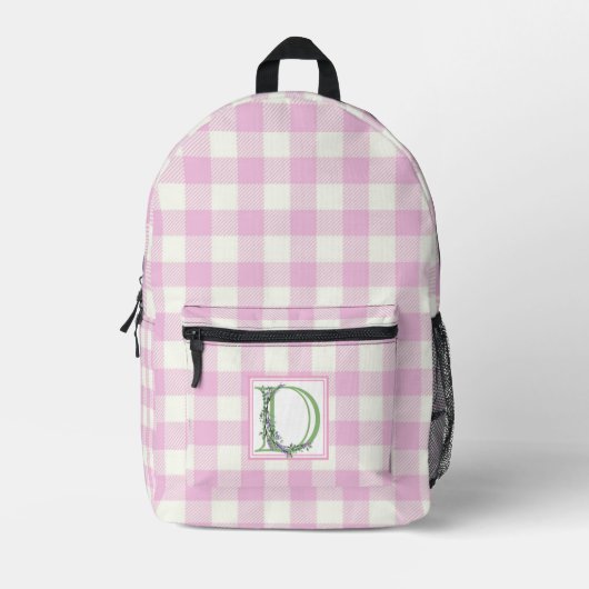 Elegante roze witte gingham monogram letter D Bedrukte Rugzak (Voorkant)