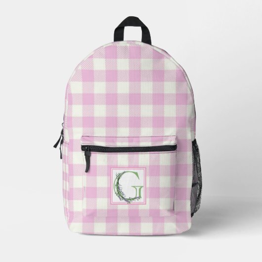 Elegante roze witte gingham monogram letter G Bedrukte Rugzak (Voorkant)