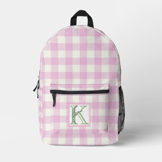 Elegante roze witte gingham monogram letter K Bedrukte Rugzak (Voorkant)