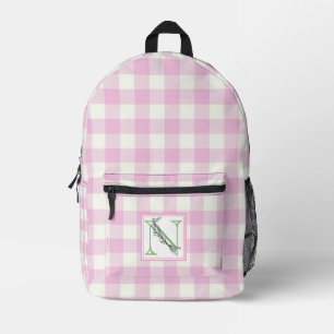 Elegante roze witte gingham monogram letter N Bedrukte Rugzak