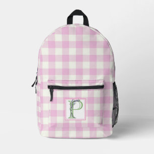 Elegante roze witte gingham monogram letter P Bedrukte Rugzak