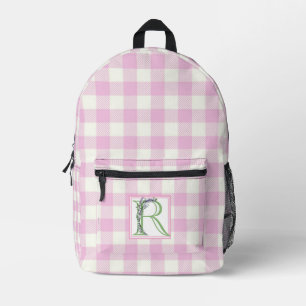Elegante roze witte gingham monogram letter R Bedrukte Rugzak