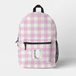 Elegante roze witte gingham monogram letter U Bedrukte Rugzak