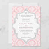 Elegante roze, witte, grijze damast bruiloft kaart (Voorkant)