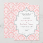 Elegante roze, witte, grijze damast bruiloft kaart (Voorkant / Achterkant)